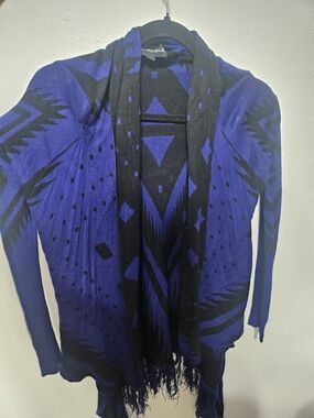 My Michelle Black and Royal Blue Aztec Knit Cardigan
